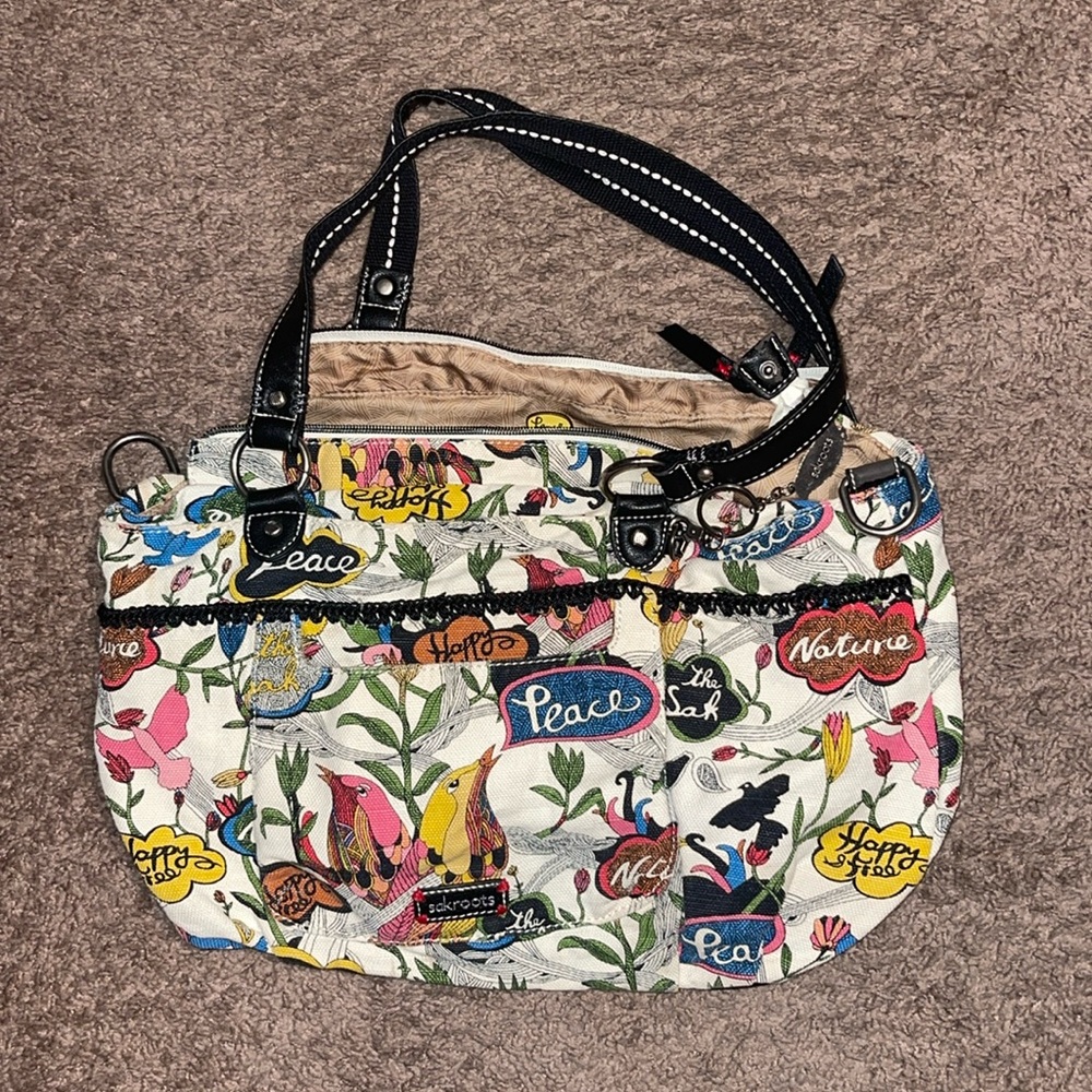 Sakroots Cream and Black Shoulder Bag with Durable Fabric